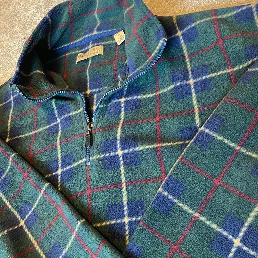 LORD & TAYLOR VINTAGE MENS LONG SLEEVE FLEECE FLANNEL QUARTER ZIP